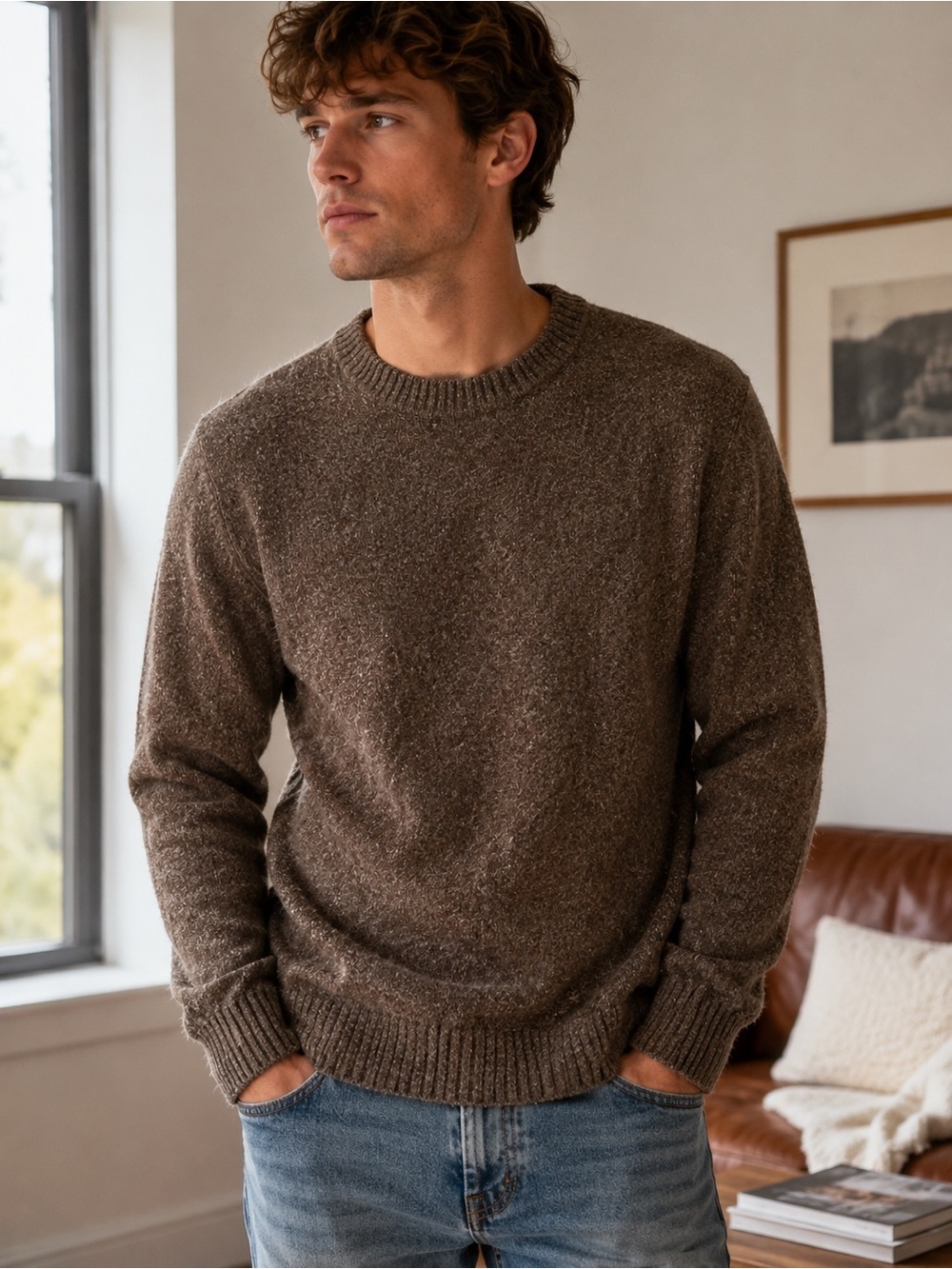 GAP Men’s Brown Brushed Knit Crewneck Sweater – Size S